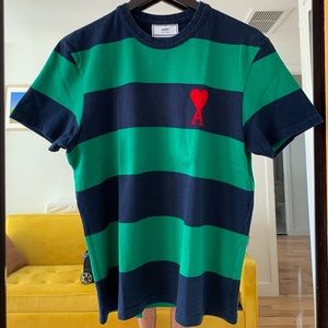AMI T-shirt Navy and Green Stripes
